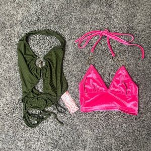 Women’s Summer Halter Tops‎ Xs/S Lot Of 2 Shein/Romwe Green And Pink NWT & NWOT